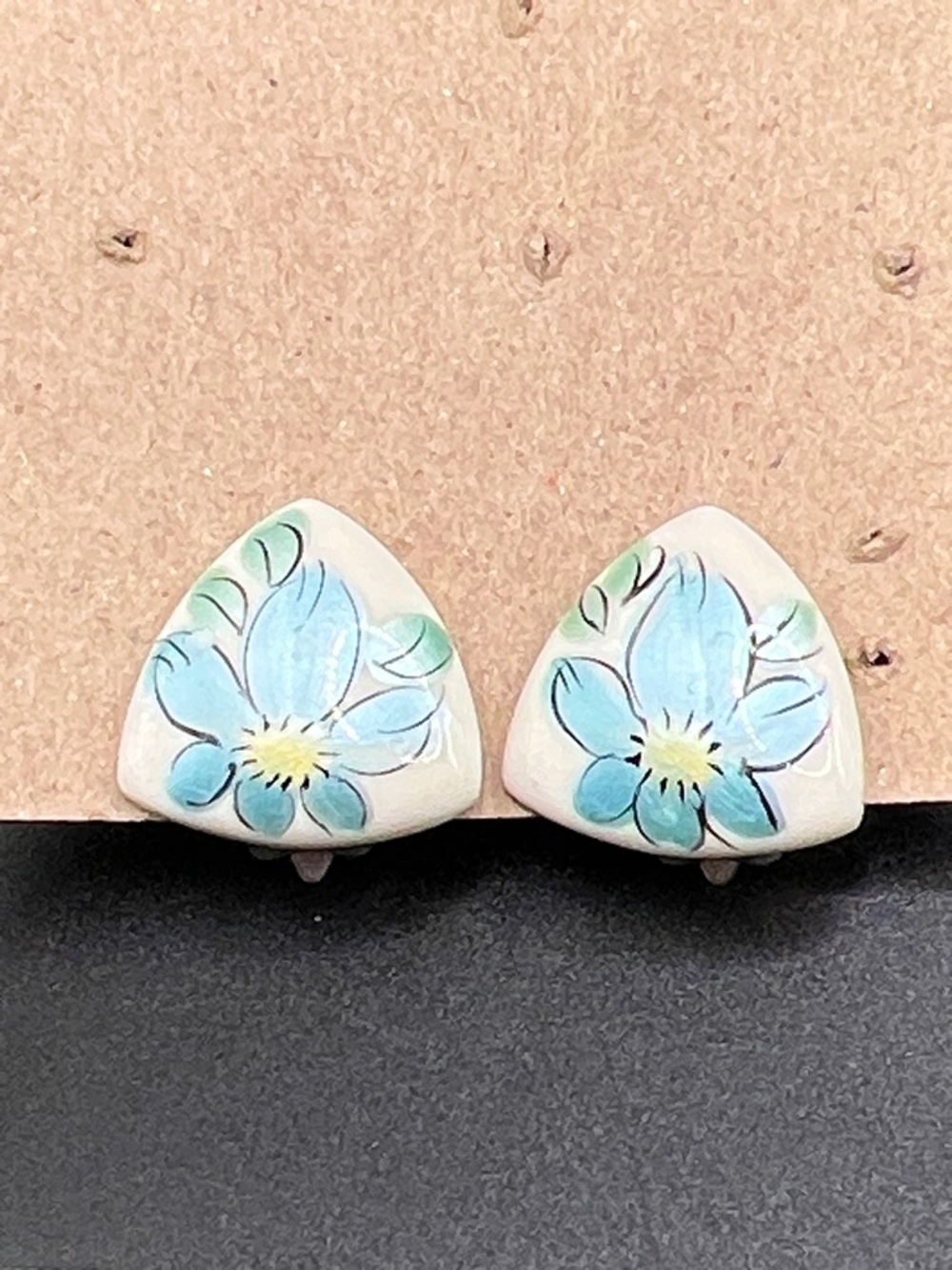 Vintage Blue Floral Ceramic Hand Painted Earrings